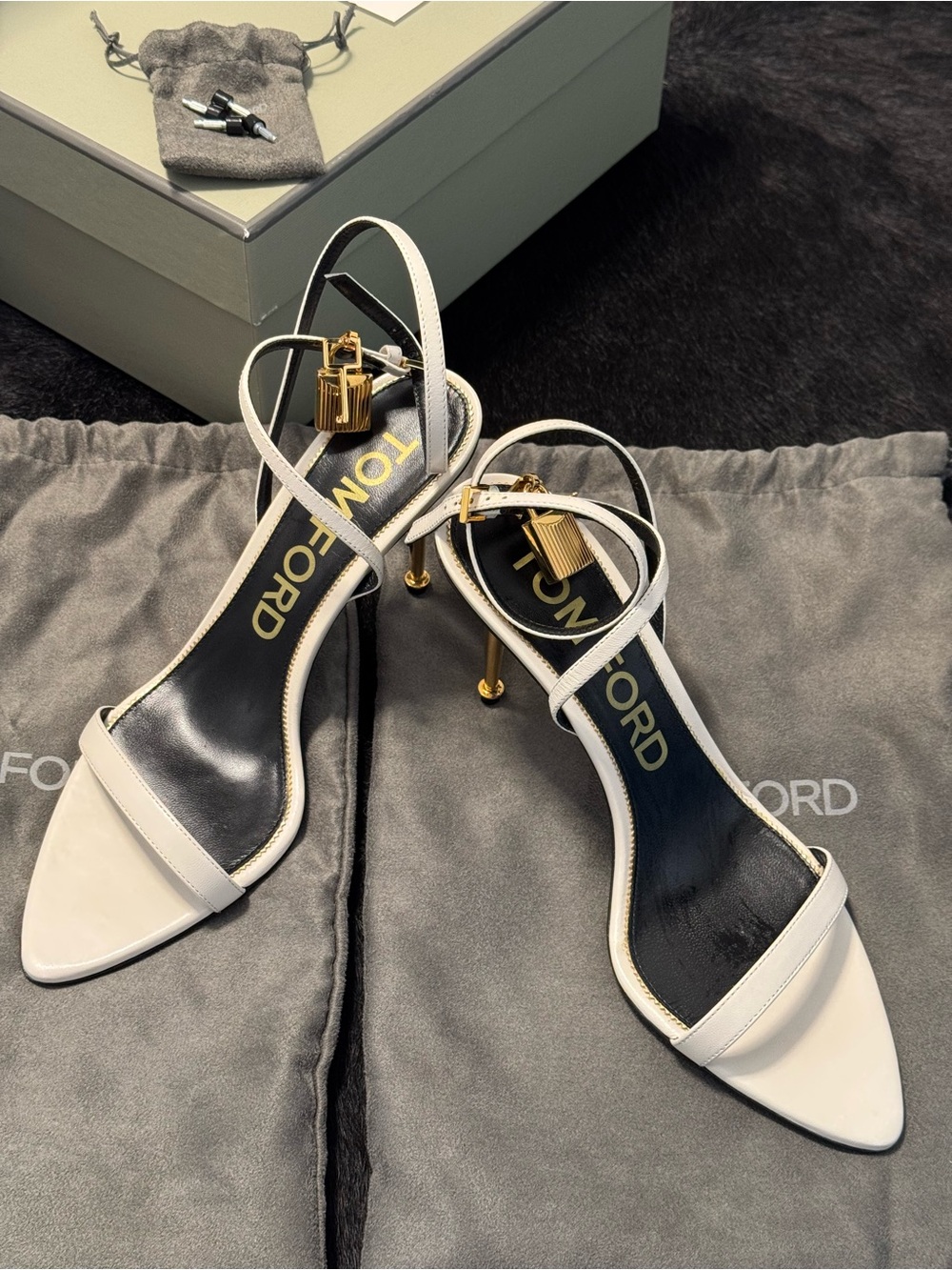 TOM FORD Ankle-Strap Padlock Mid-Heel Sandals
